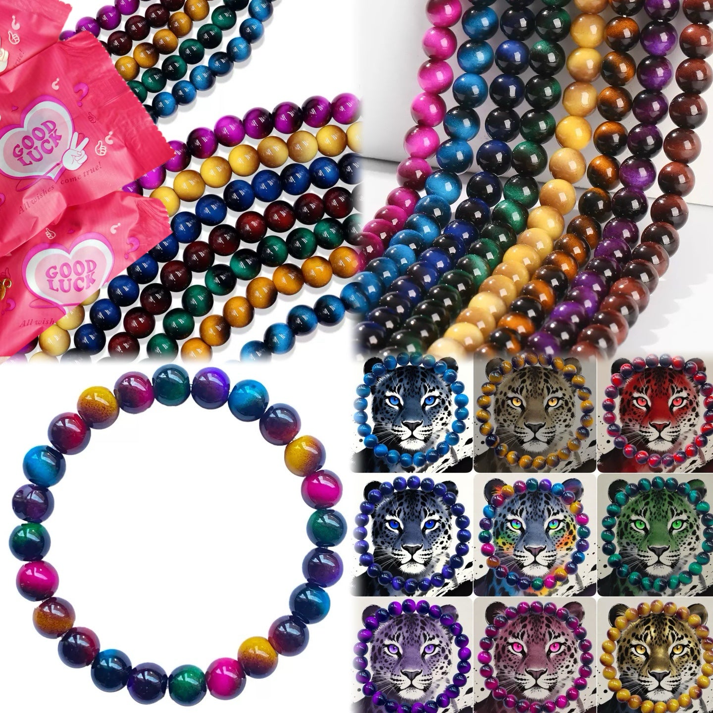 Mix Colors Tiger's-Eye Style Glass Beads 10mm 15pcs/bag-A65