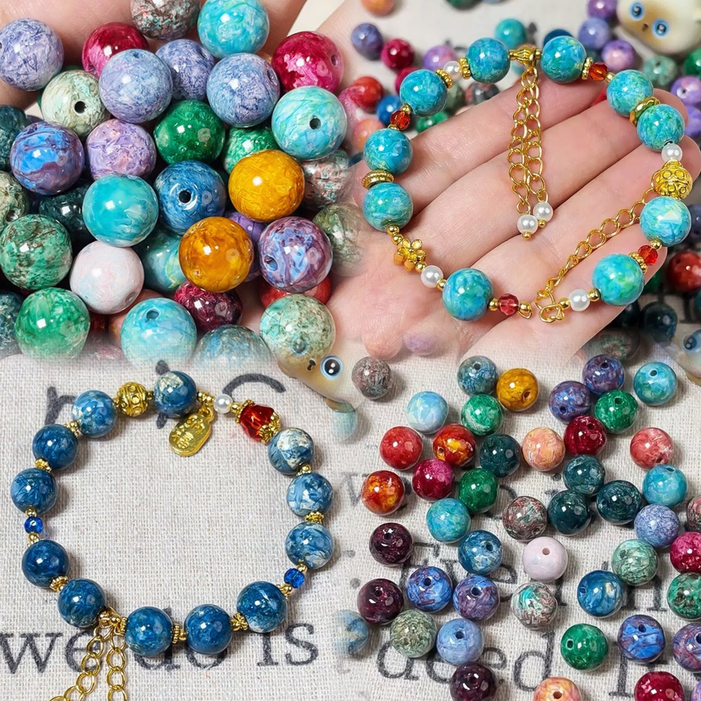 Ari DIY Artistic Glitter Oil Painting Glass Bead Flat Round/Round shape (15pcs per bag)-A27