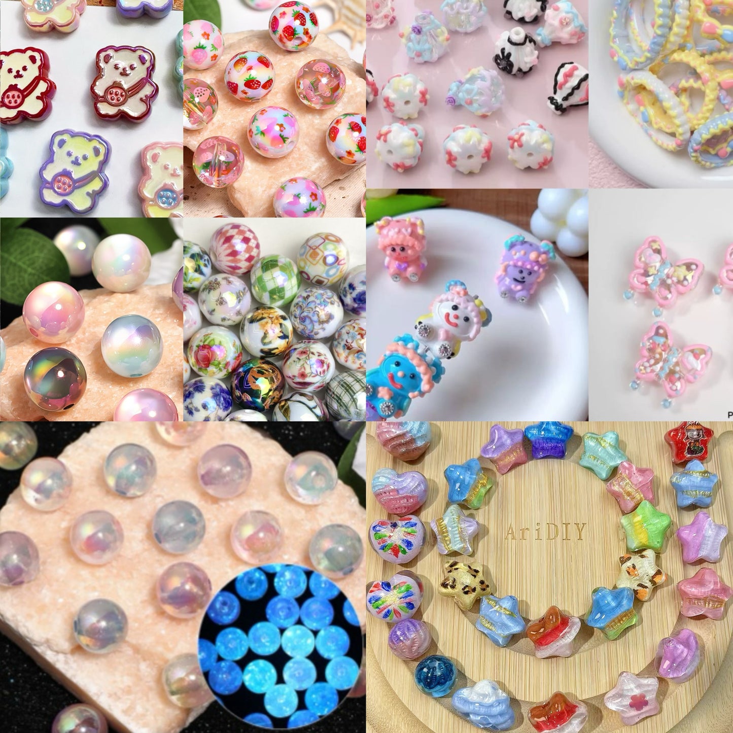 🔥CLEARENCE🔥( Win Total Triple or More)  Acrylic Beads Super Mix  (Luminous/Solid/Hand-painted shaped) for Pens and Phonechains-A5🔥Charm Game🔥