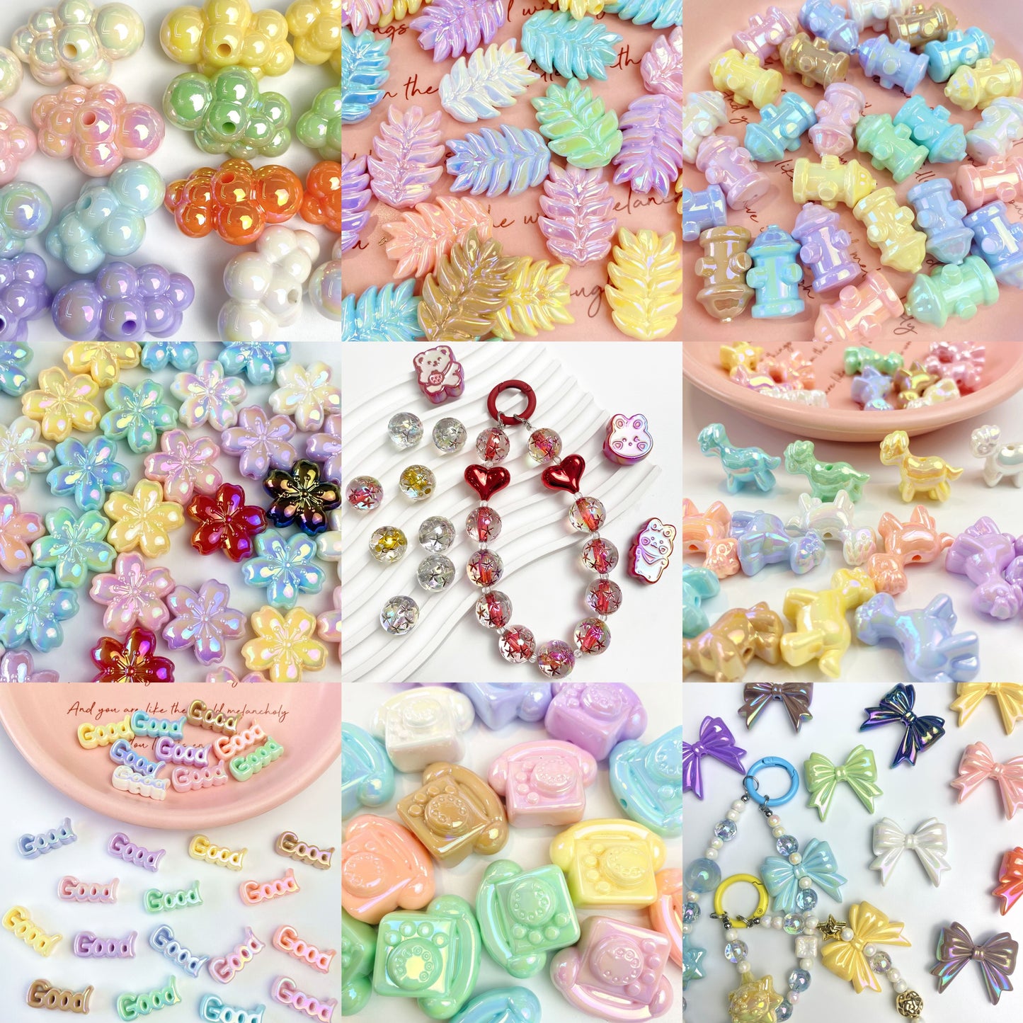 🔥CLEARENCE🔥( Win Total Triple or More)  Acrylic Beads Super Mix  (Luminous/Solid/Hand-painted shaped) for Pens and Phonechains-A5🔥Charm Game🔥