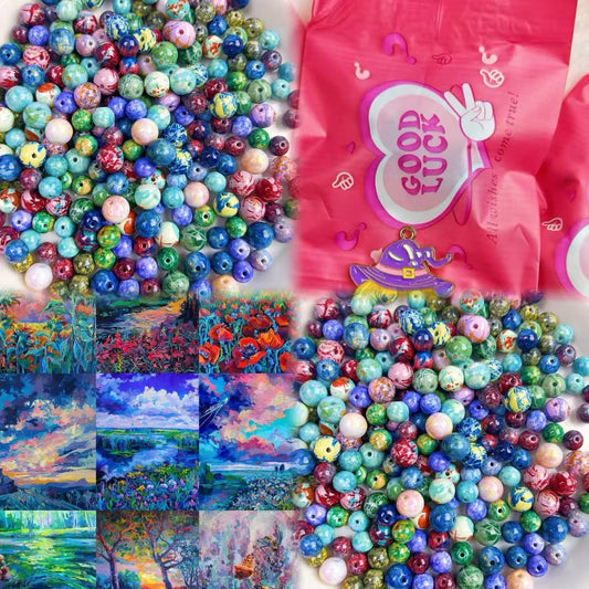 AriDIY Premium Oil Paint Style Round Glass Beads 10mm/8mm/6mm -A35