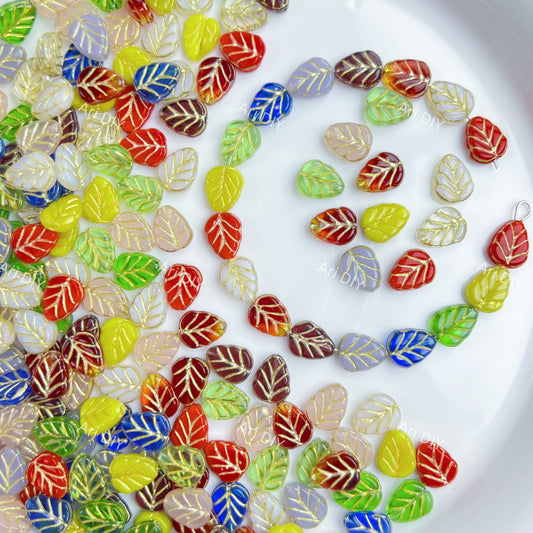 Top Level Mix Leaf-Shaped Handmade Lampwork Beads - Vertically Drilled（ 1 shovel around 30pcs ）