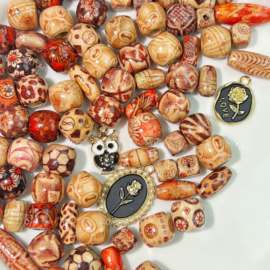 AriDIY Brown Patterned Wooden Beads  -S36