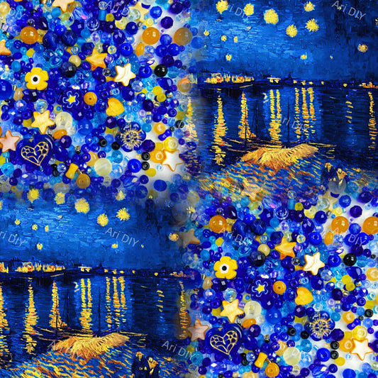 AriDIY Van Gogh' Starry Night Over the Rhône ( Top Level Seed Beads Color Art: The Art Masterpiece Series)/（Top Level Seed Beads Color Combination- pack with box）