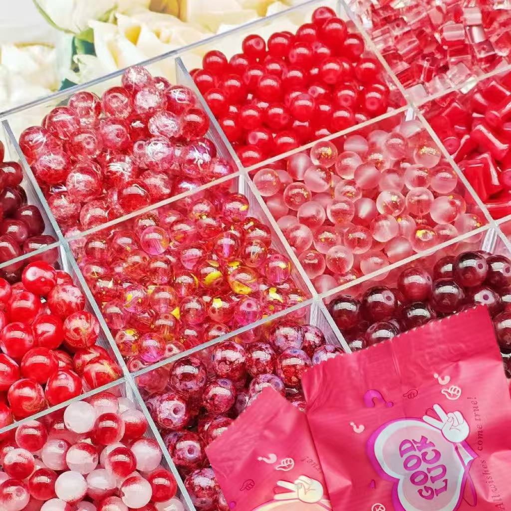 Red Color Only Glass Beads/ Crystal Galss Beads/ Pearl Galss Beads - 15-30 pcs per bag ( 8mm/ 10mm)