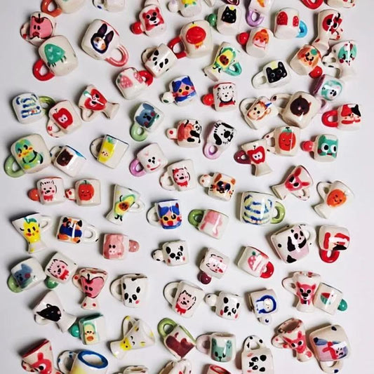 AriDIY Cute hand-painted ceramic cup pendant A30（1pcs/bag）🔥Charm Game🔥