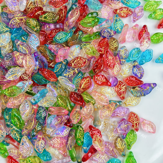 AriDIY Gold-Leafed Multicolor Glass Leaf Beads (Mixed Colors)