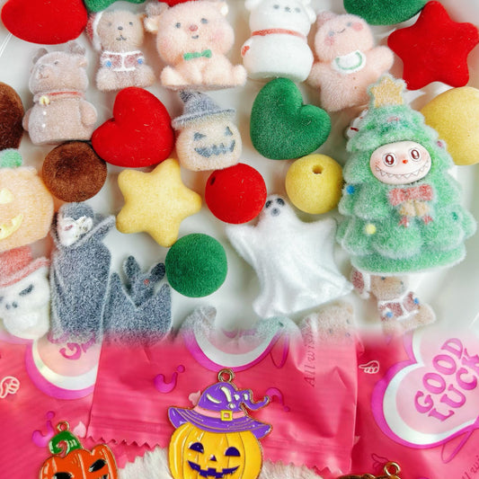 AriDIY Halloween & Xmas Mix Fuzzy Beads  -A10🔥Charm Game🔥