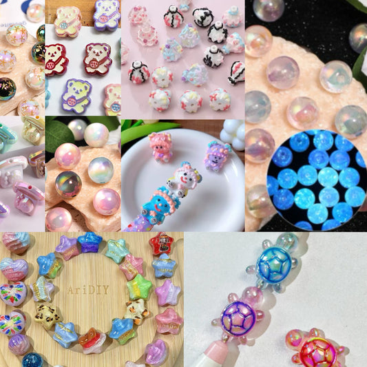 🔥CLEARENCE🔥( Win Total Triple or More)  Acrylic Beads Super Mix  (Luminous/Solid/Hand-painted shaped) for Pens and Phonechains-A5🔥Charm Game🔥